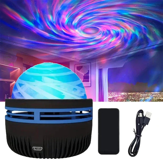 AuroraLys Projektor | Musiksynergi och Fjärrkontroll | RGB Ambientljus | USB Laddning | 7,8×7,8×8,7 cm