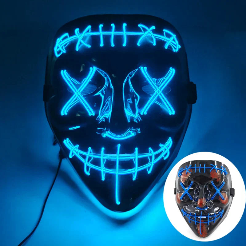 Neon LED Ansiktsmask, handmålad, full täckning med blinkande lägen, PVC + EL