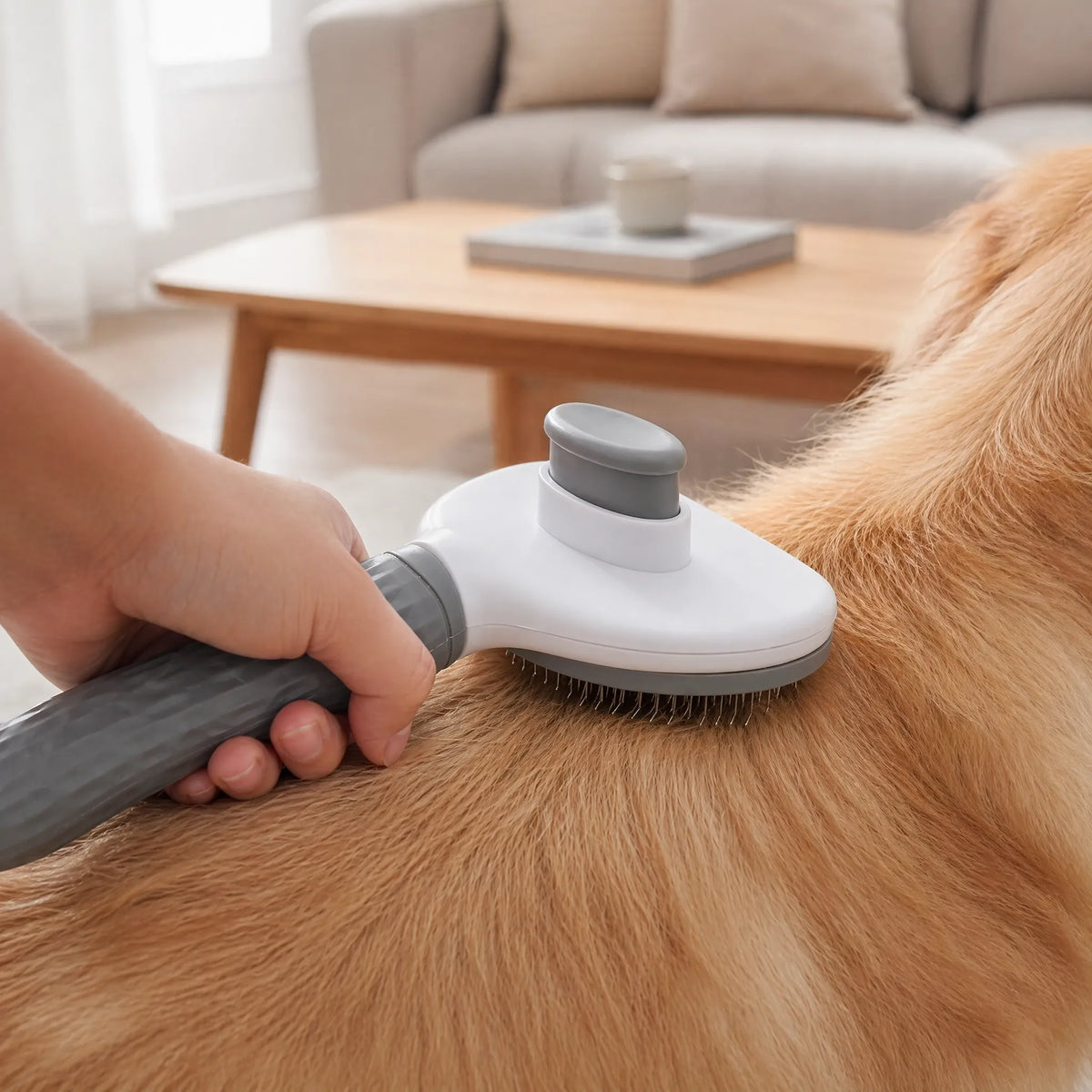 Självrengörande hund- och kattborste med tryckknapp