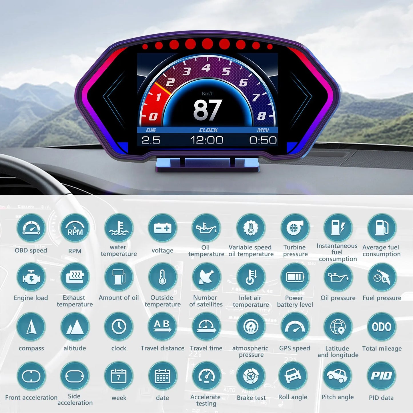 Digital bil Head-Up krystal display speedometer