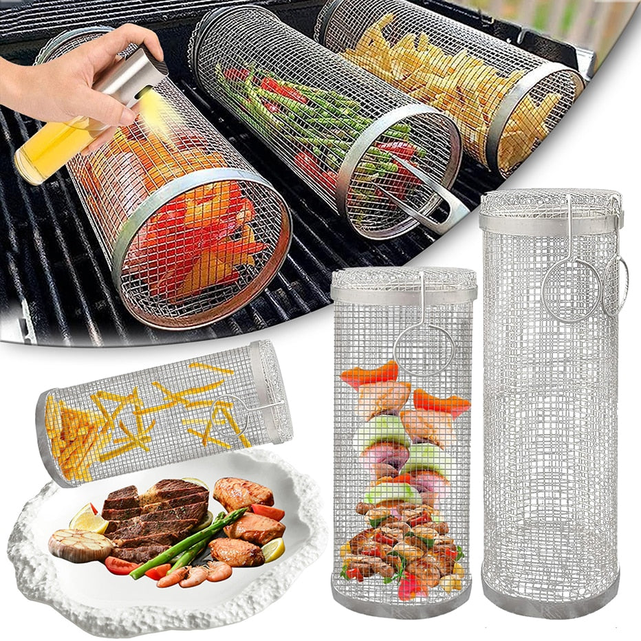 Cylindrisk grill för kött och grönsaker