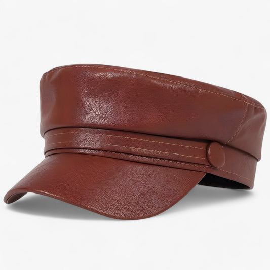 Octagonal Flad Hat til Dame i PU Læder