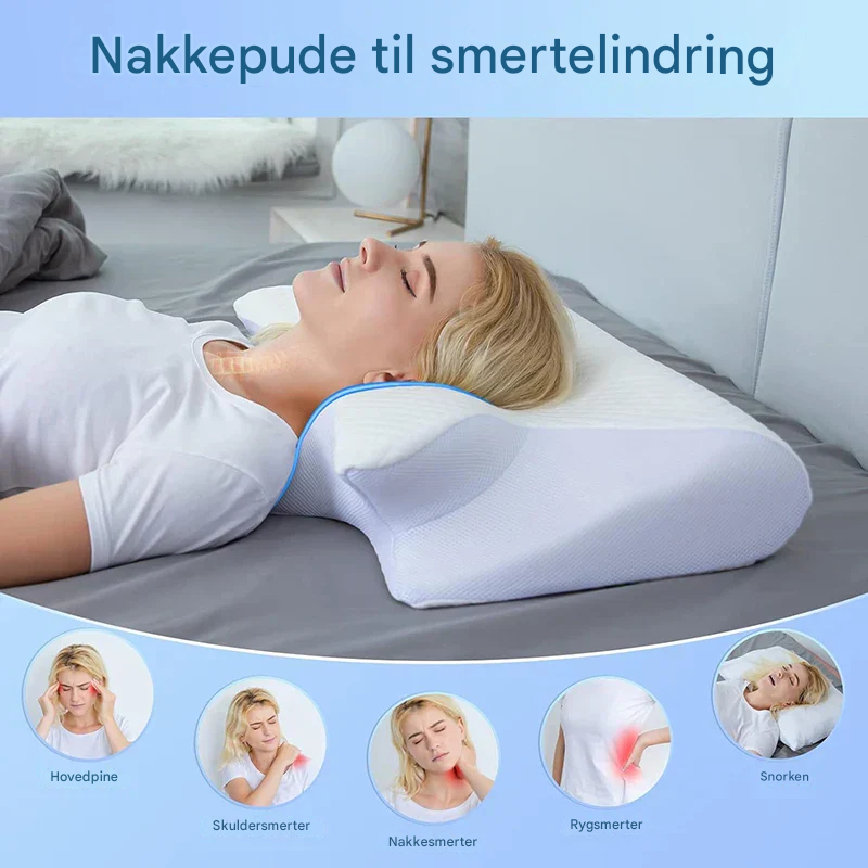 Ergonomisk Pude i Memory Foam | 2-i-1 Design til Nakkesmerter og Komfortabel Søvn