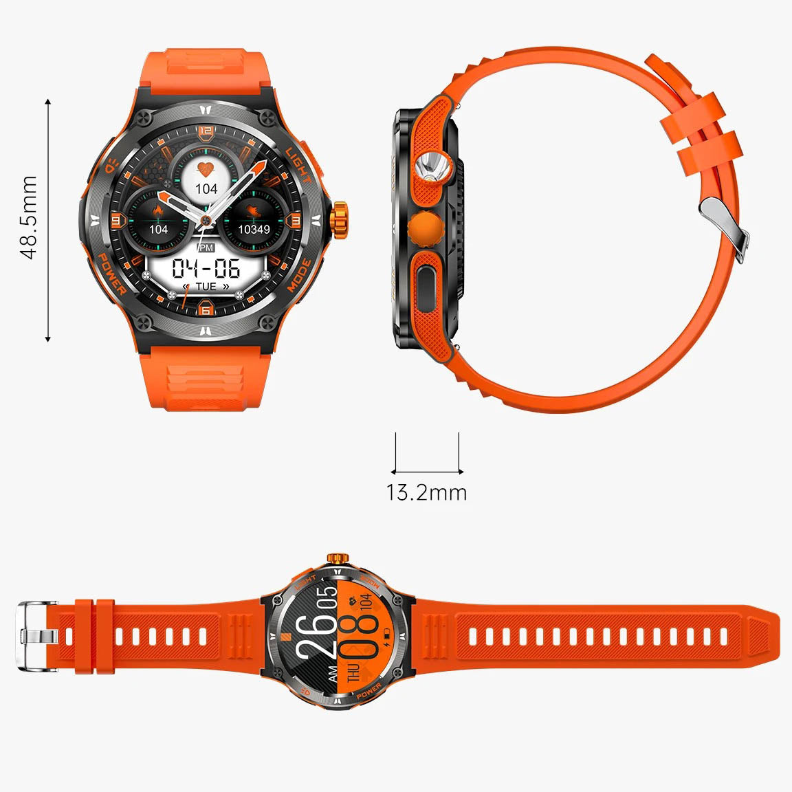 Smartwatch til Mænd med HD Skærm, LED Lygte og Kompas