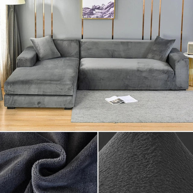 Elegant sofföverdrag i stretchig velour för skydd