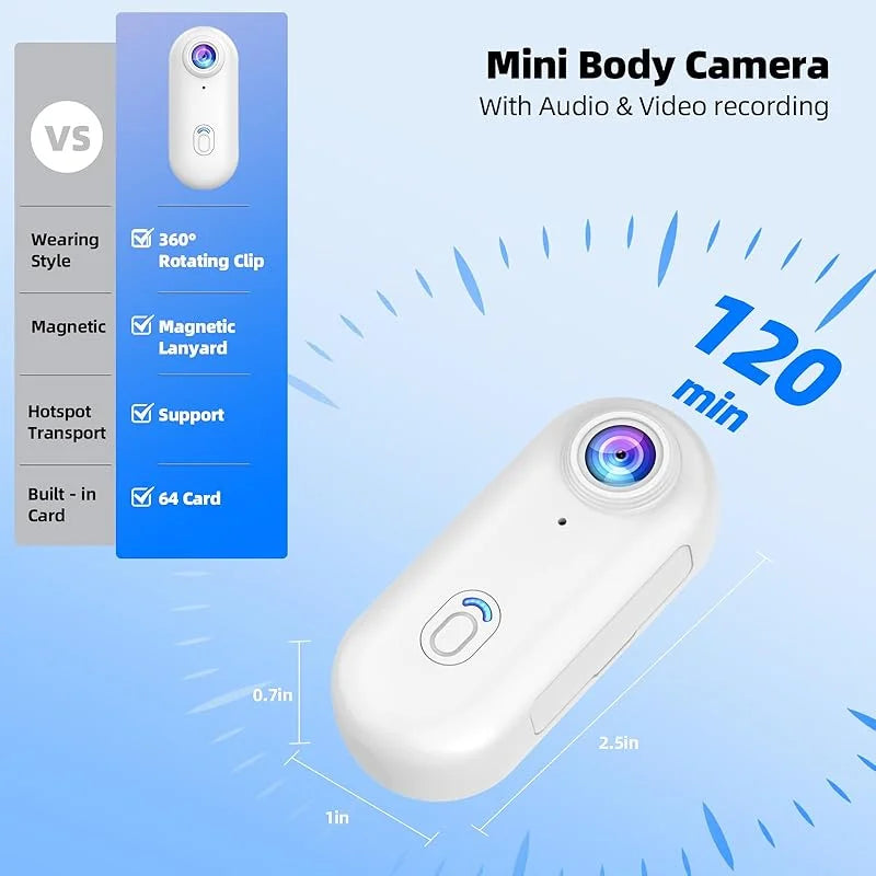 Mini WiFi Action Kamera 4K – Tragbar, Vandtæt, 360° Montering med Magnetclip
