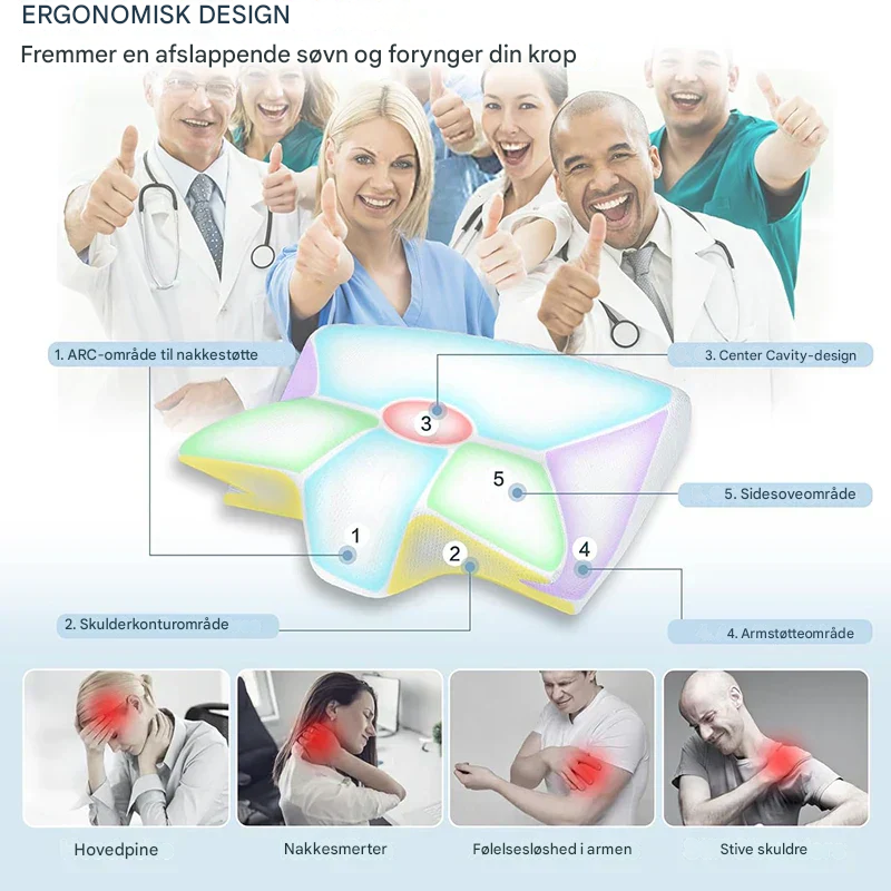 Ergonomisk Pude i Memory Foam | 2-i-1 Design til Nakkesmerter og Komfortabel Søvn