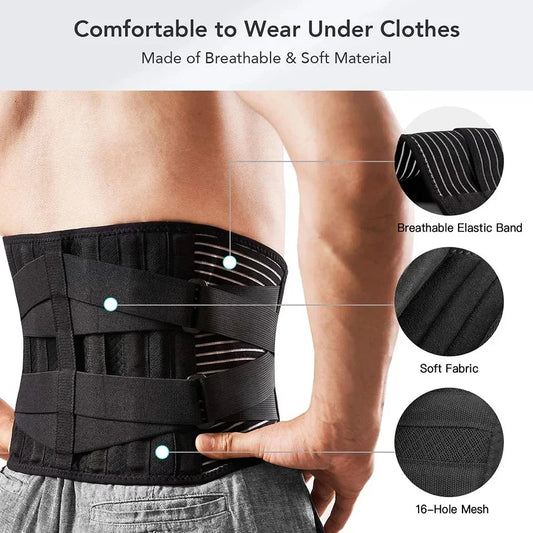 Rygstøttebælte med 360° Lumbar Support, Hukommelsesaluminium og Stålspiraler