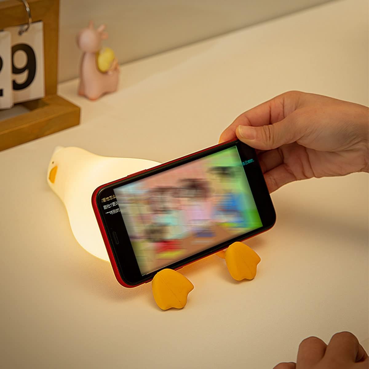Børnevenlig Natlampe med Dæmpbar Lys og Mobilholder