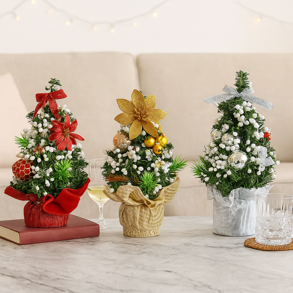 Trio Bordsdekoration – Liten Julgran för Festlig Utsmyckning