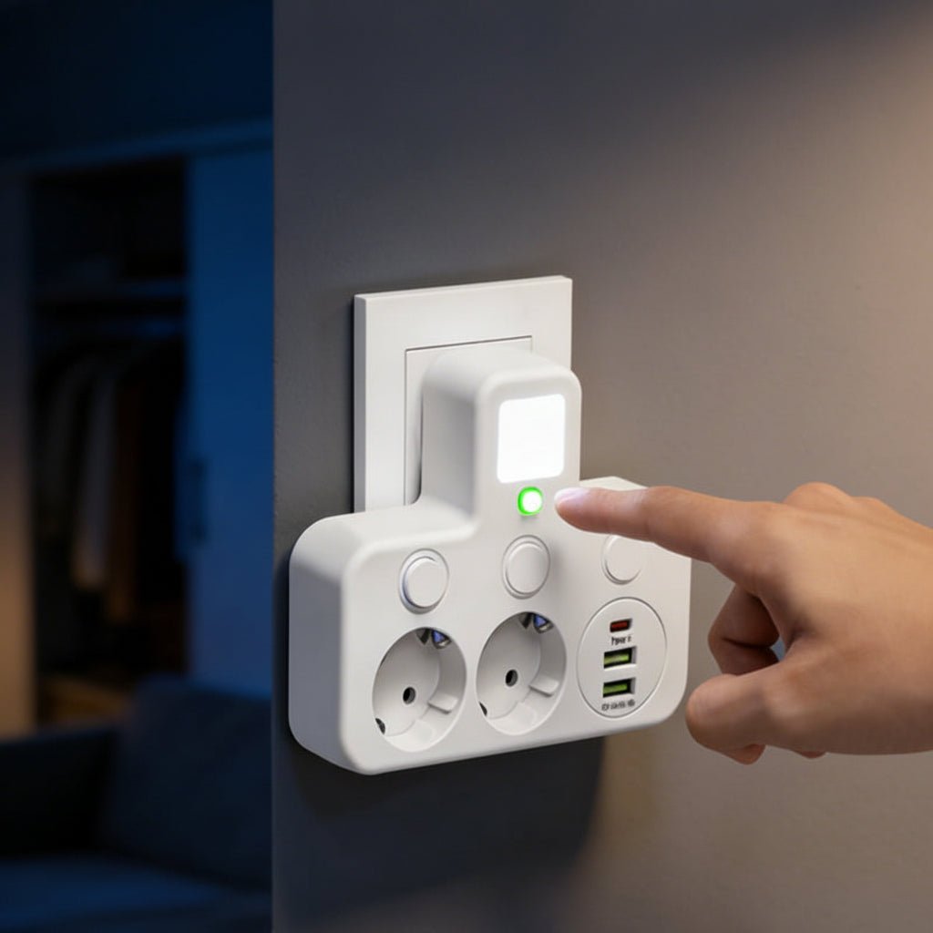 Praktisk Strømfordeler med USB & Natlys - Optimal Opladning