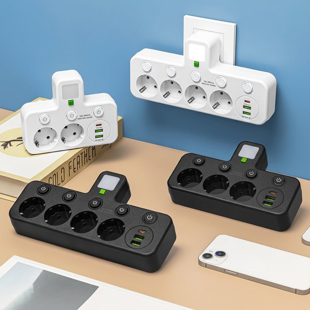 Praktisk Strømfordeler med USB & Natlys - Optimal Opladning