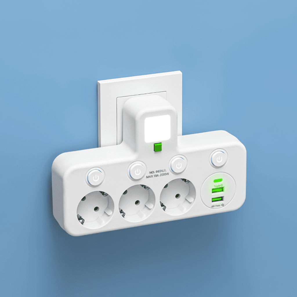 Praktisk Strømfordeler med USB & Natlys - Optimal Opladning