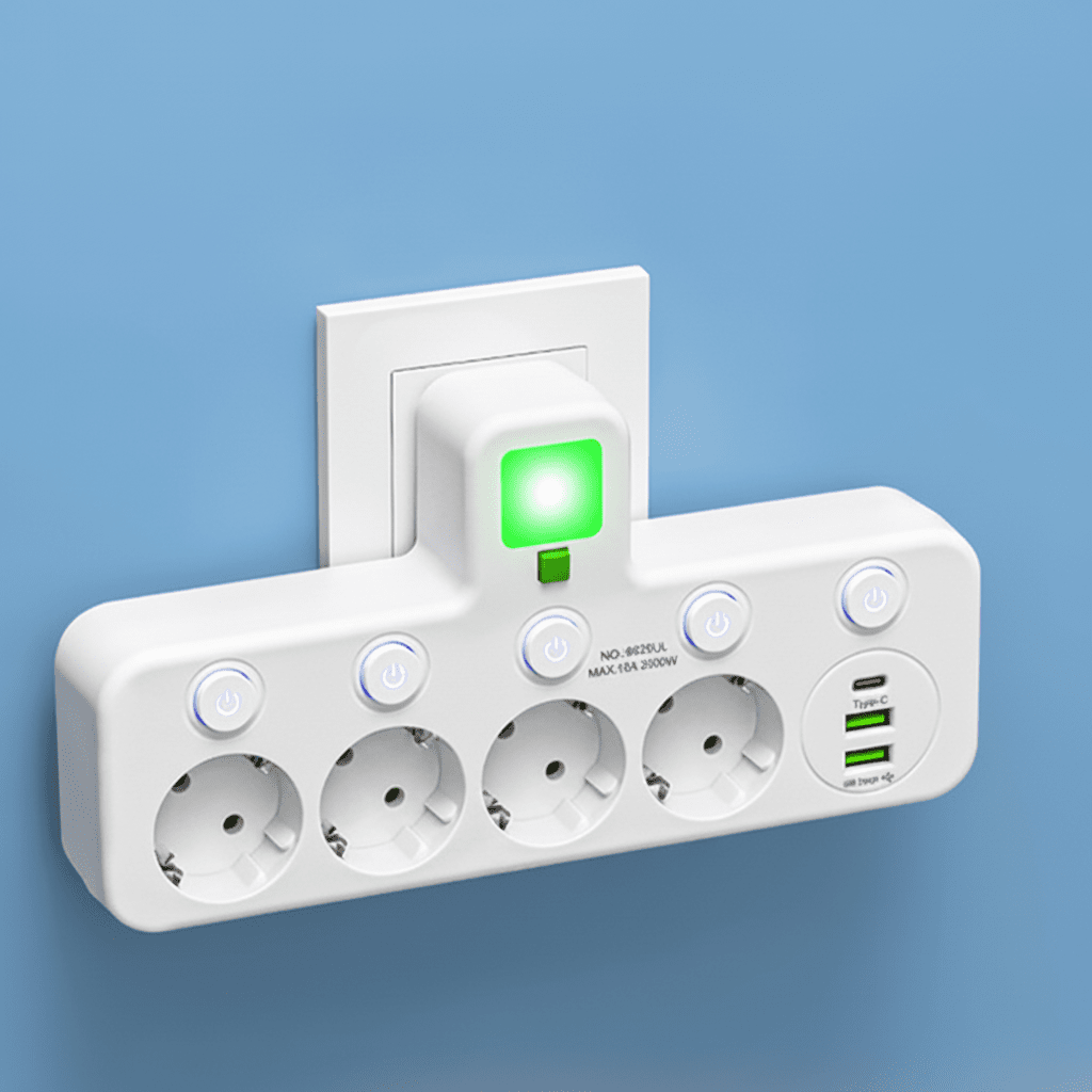 Praktisk Strømfordeler med USB & Natlys - Optimal Opladning