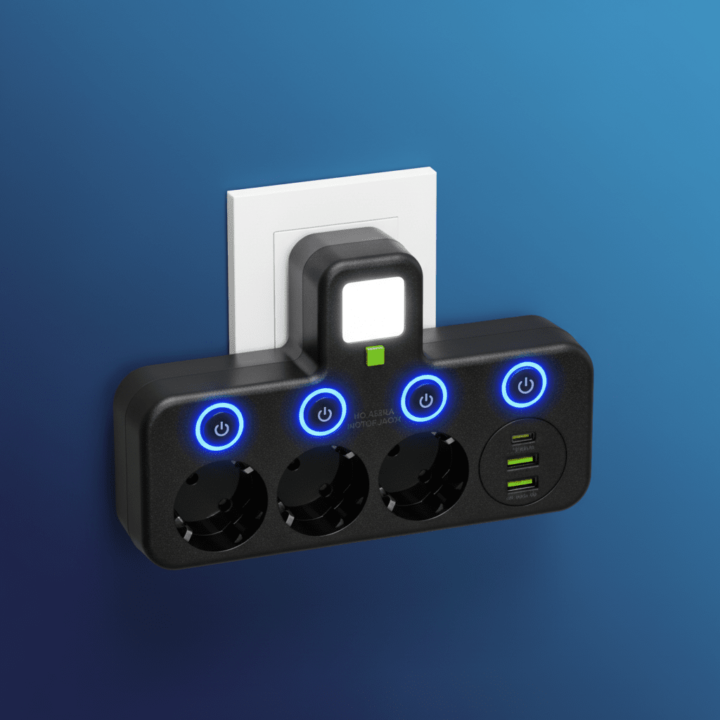 Praktisk Strømfordeler med USB & Natlys - Optimal Opladning