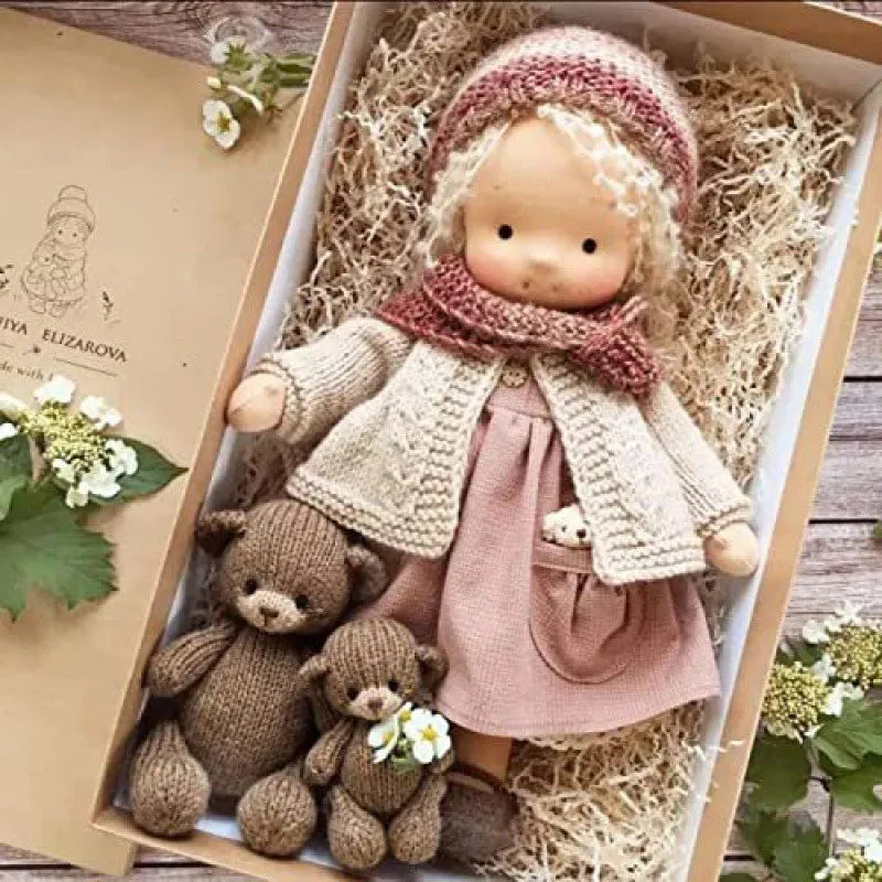 Waldorf Stil Bamse i Bomuld med Stofkasse