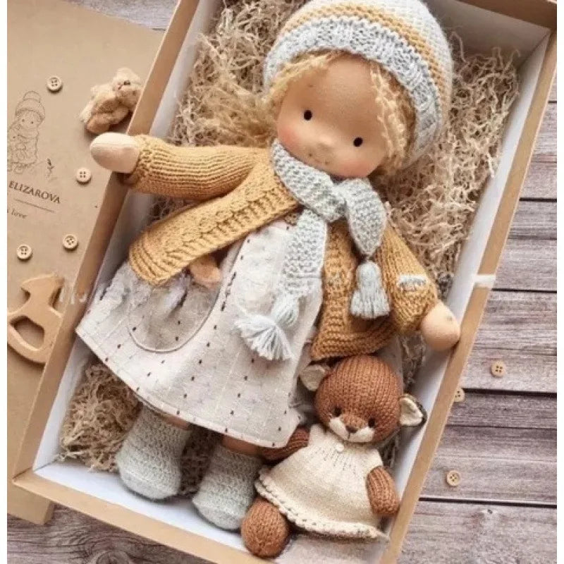Waldorf Stil Bamse i Bomuld med Stofkasse