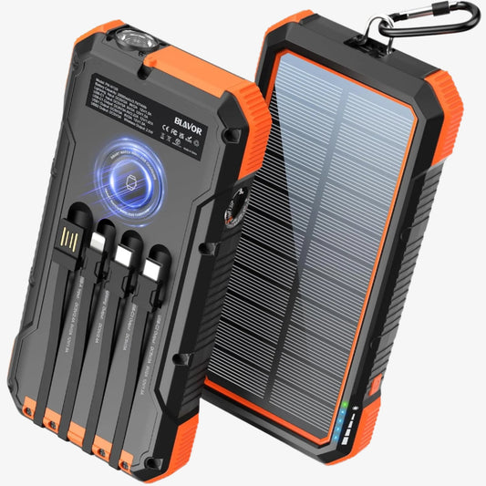 Soldriven Powerbank med Trådlös Laddning och LED-Ficklampa