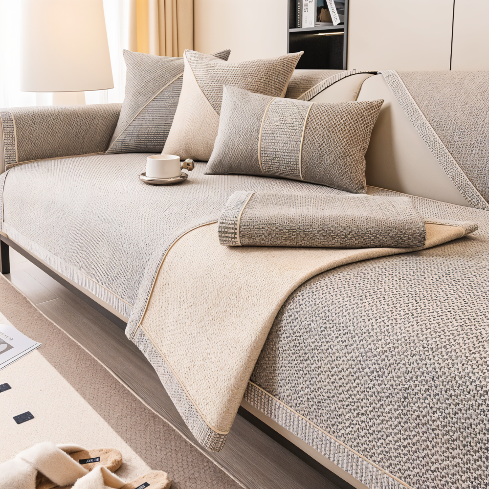 Sofabetækning i ensfarvet design - Holdbart og skridsikkert stof af bomuld og hør