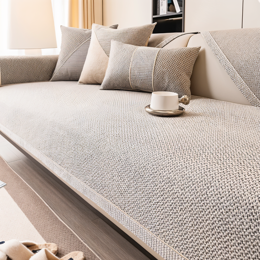 Sofabetækning i ensfarvet design - Holdbart og skridsikkert stof af bomuld og hør