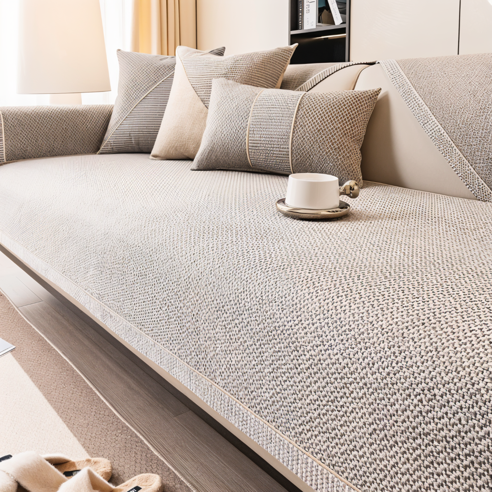 Sofabetækning i ensfarvet design - Holdbart og skridsikkert stof af bomuld og hør