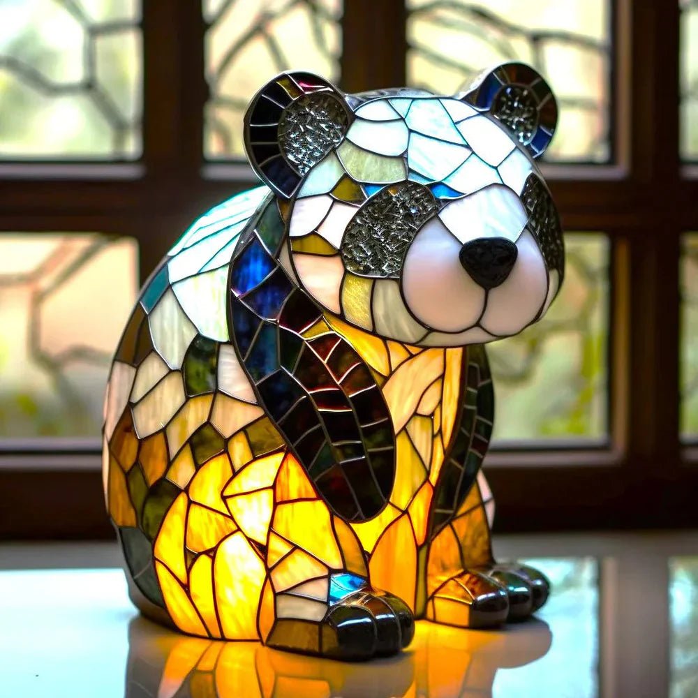 Unik Tiffanybordslampa med djurskulptur för stämning