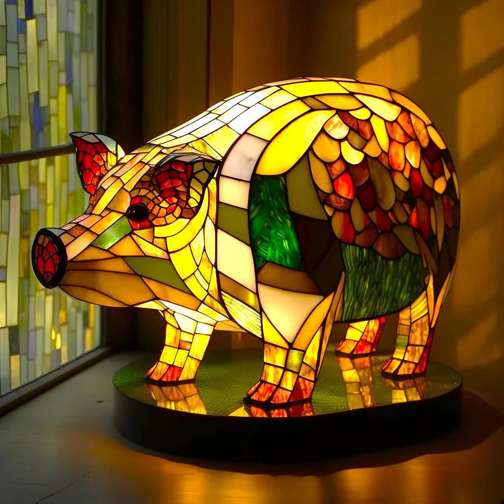 Unik Tiffanybordslampa med djurskulptur för stämning