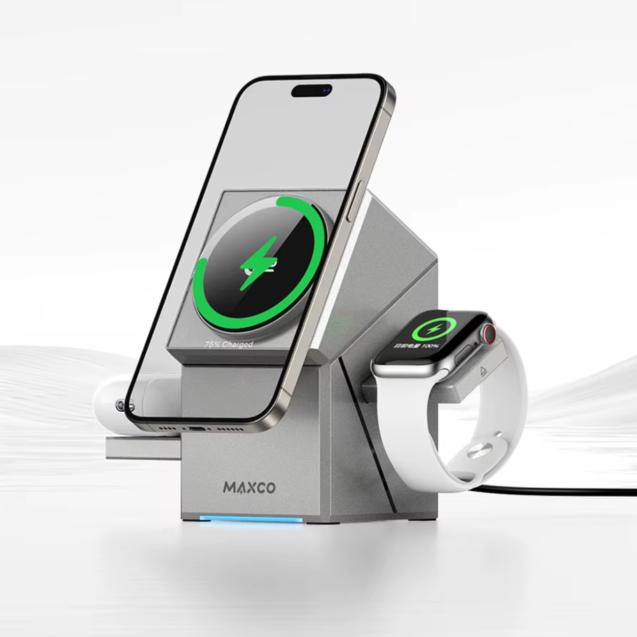 3-i-1 Magnetisk Qi Trådlös Laddare för Smartphones