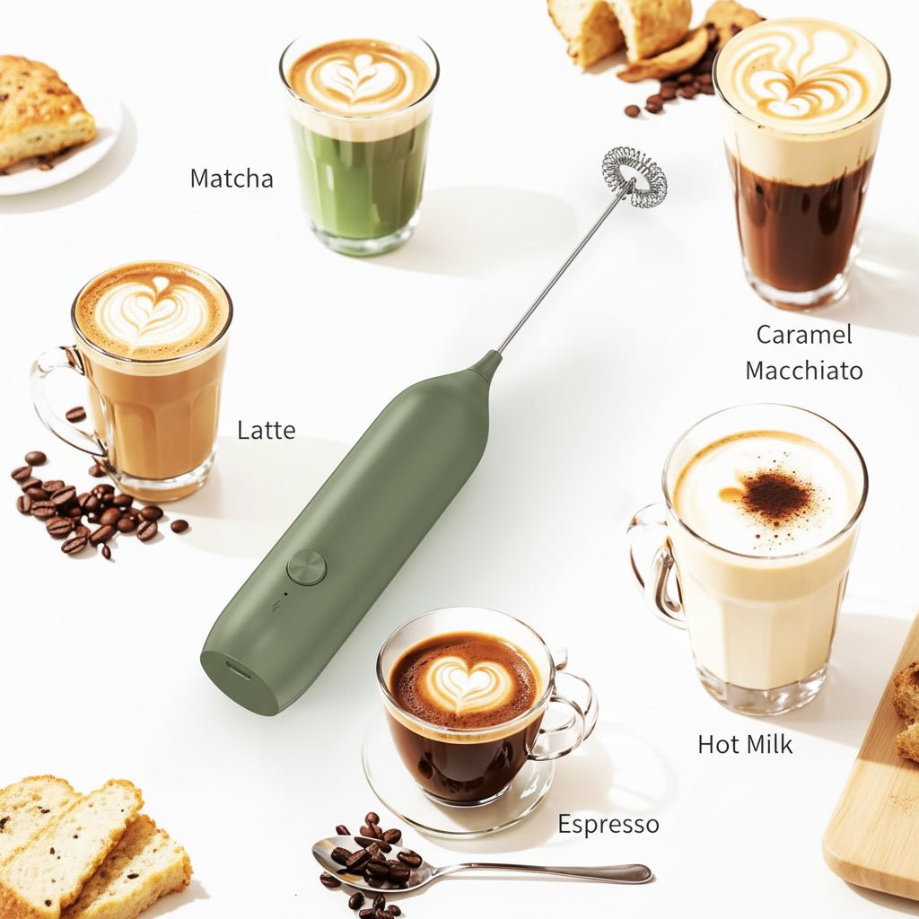 Handhållen elektrisk mjölkskummare för caféupplevelse hemma