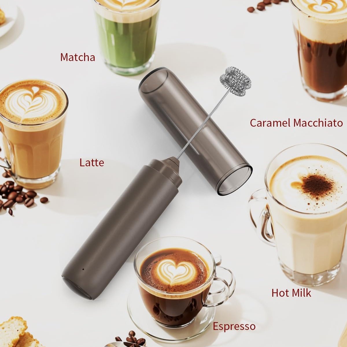 Handhållen elektrisk mjölkskummare för caféupplevelse hemma