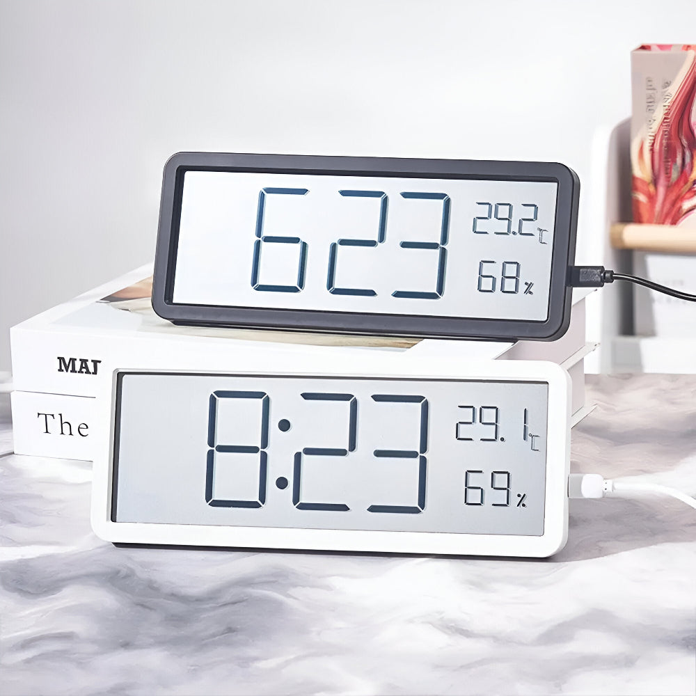 Elegant LED Vægur med Klimainformation & Automatisk Lysstyrke