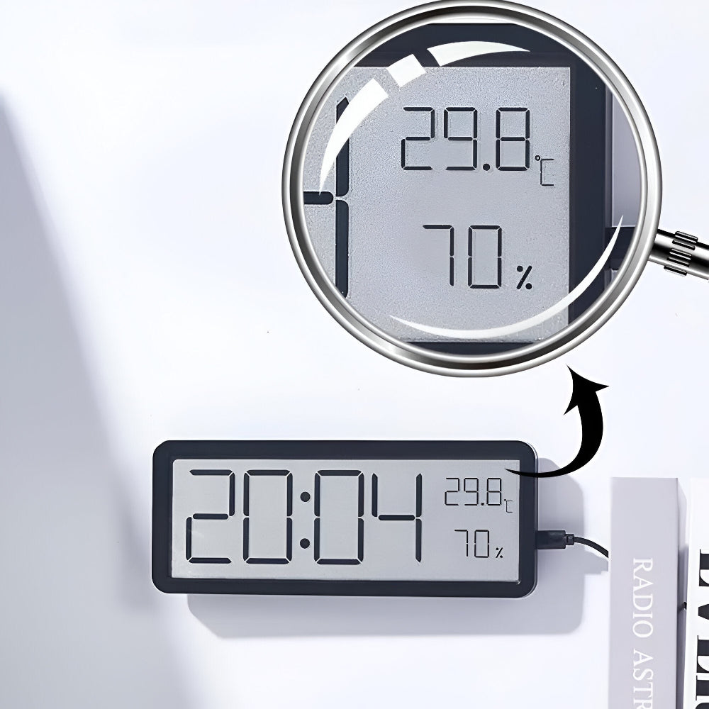 Elegant LED Vægur med Klimainformation & Automatisk Lysstyrke