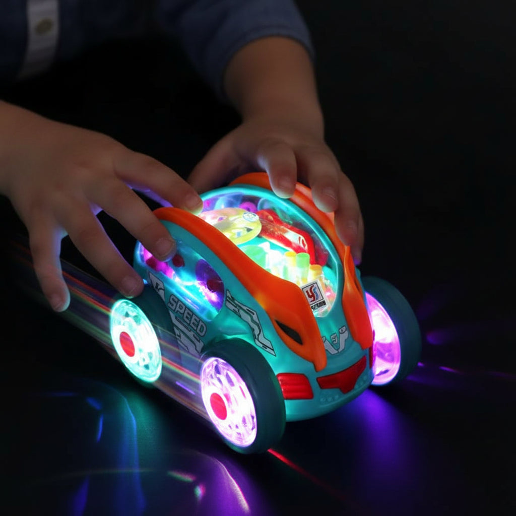 Interaktiv LED Legetøjsbil med Musik og 360° Spin