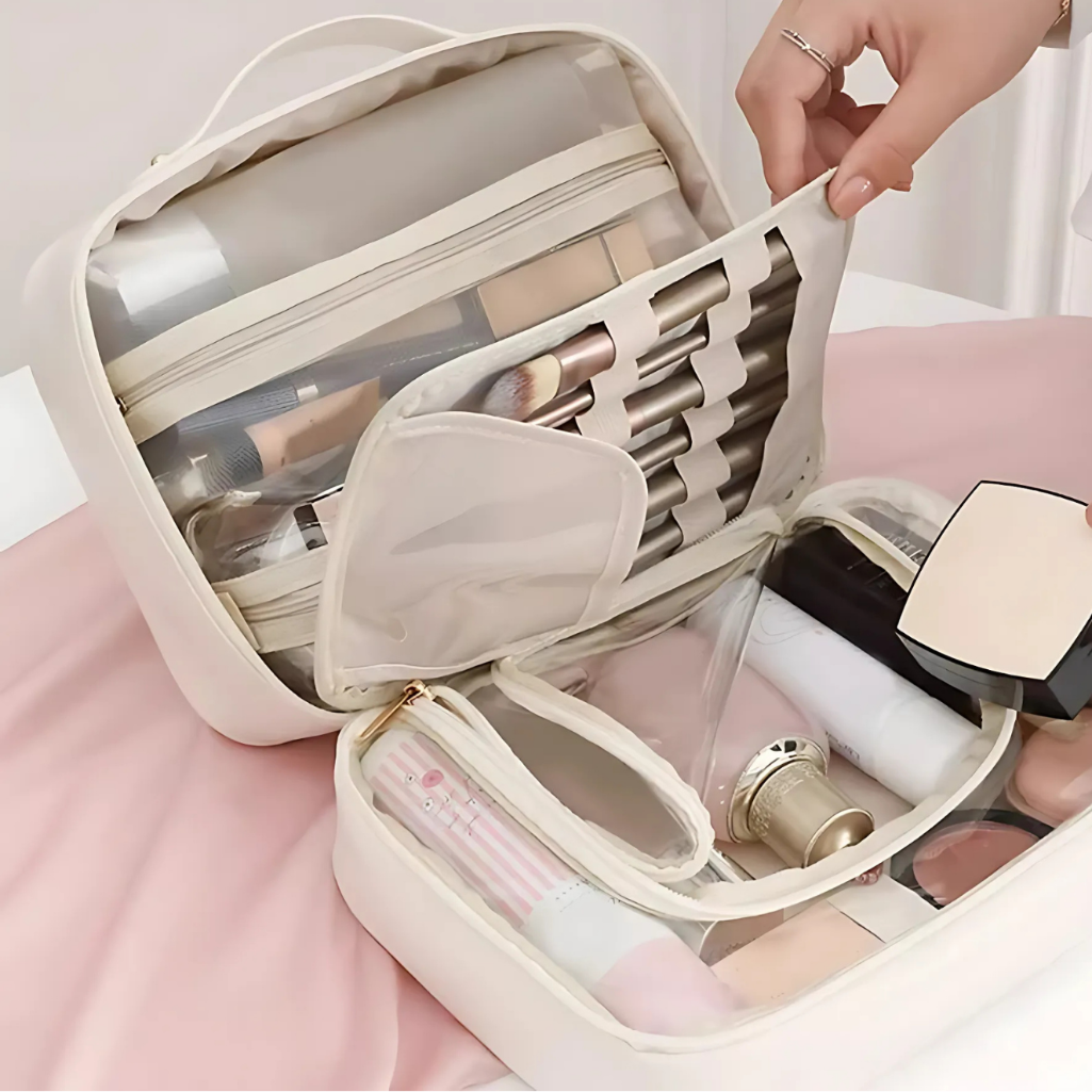 Stor Kosmetik Makeup Taske i Vandafvisende PU Læder