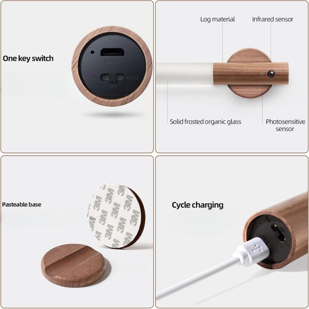 Smart LED Væglampe med Bevægelsessensor i Trædesign