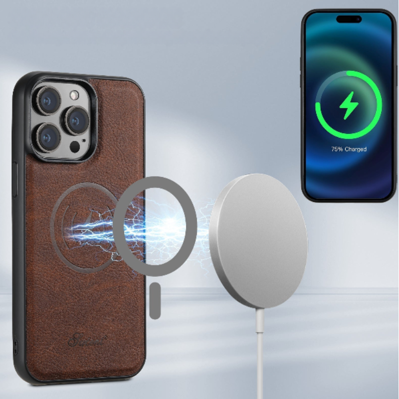 Läder Mobilskal med Korthållare och Stativ - Slimmad Design