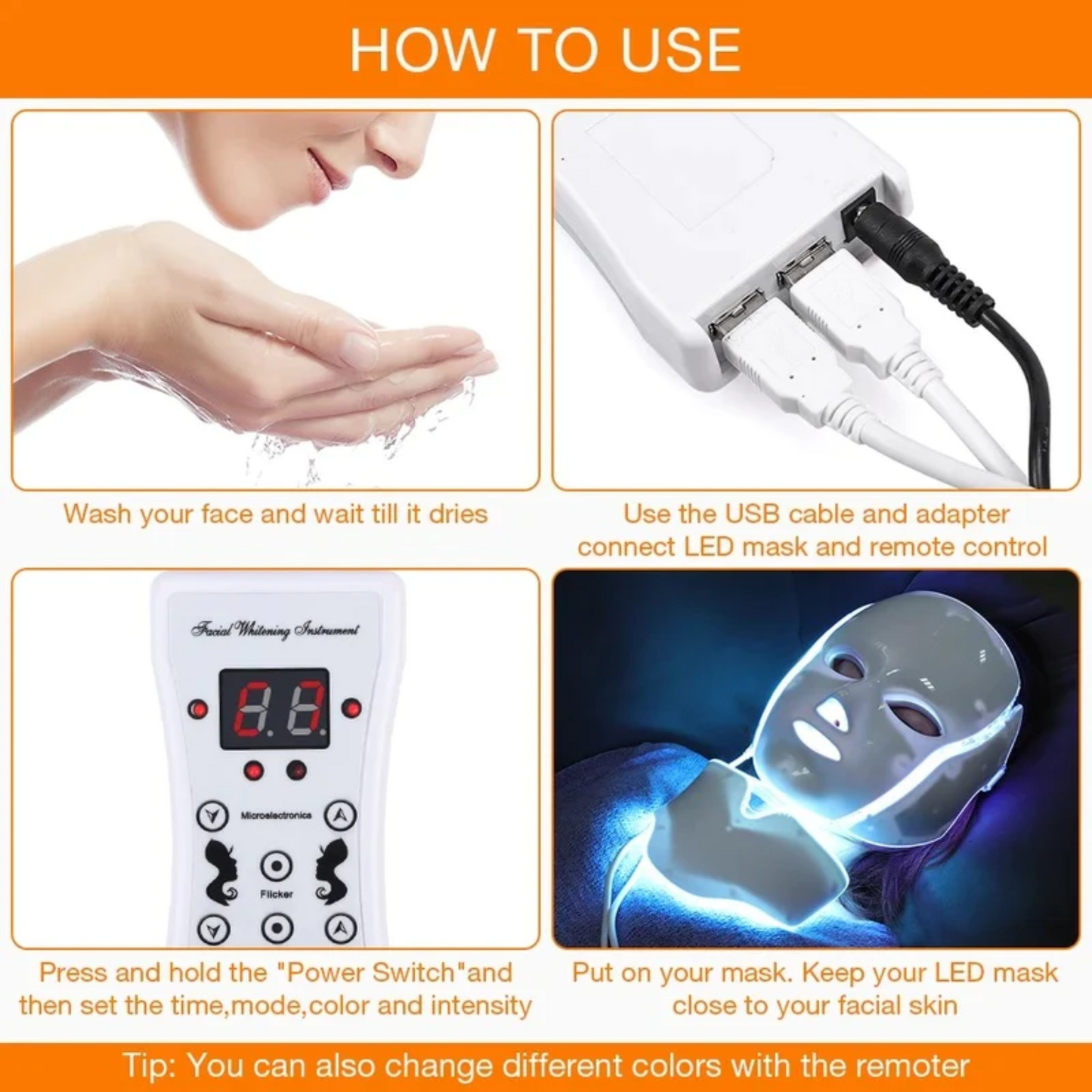 LED Photon Lysbehandling Maske til Ansigt og Hals - 7 Farver