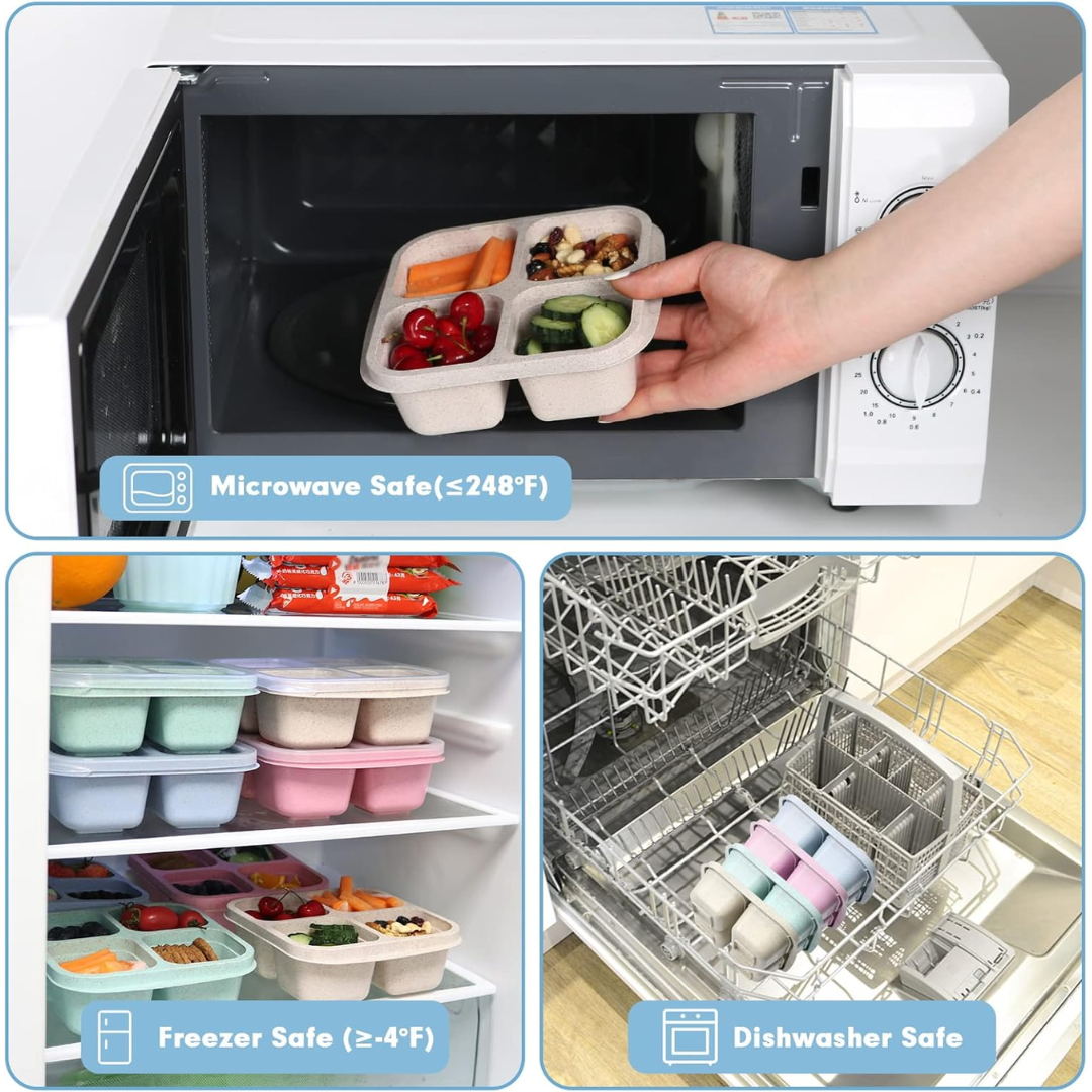 Funktionelle Madkasser i Bento-stil med 4 Rum (Sæt af 4)