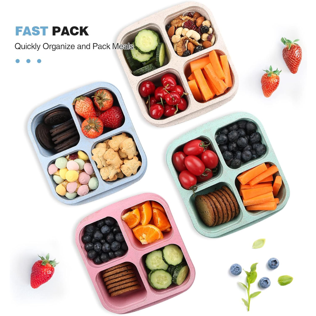 Funktionelle Madkasser i Bento-stil med 4 Rum (Sæt af 4)