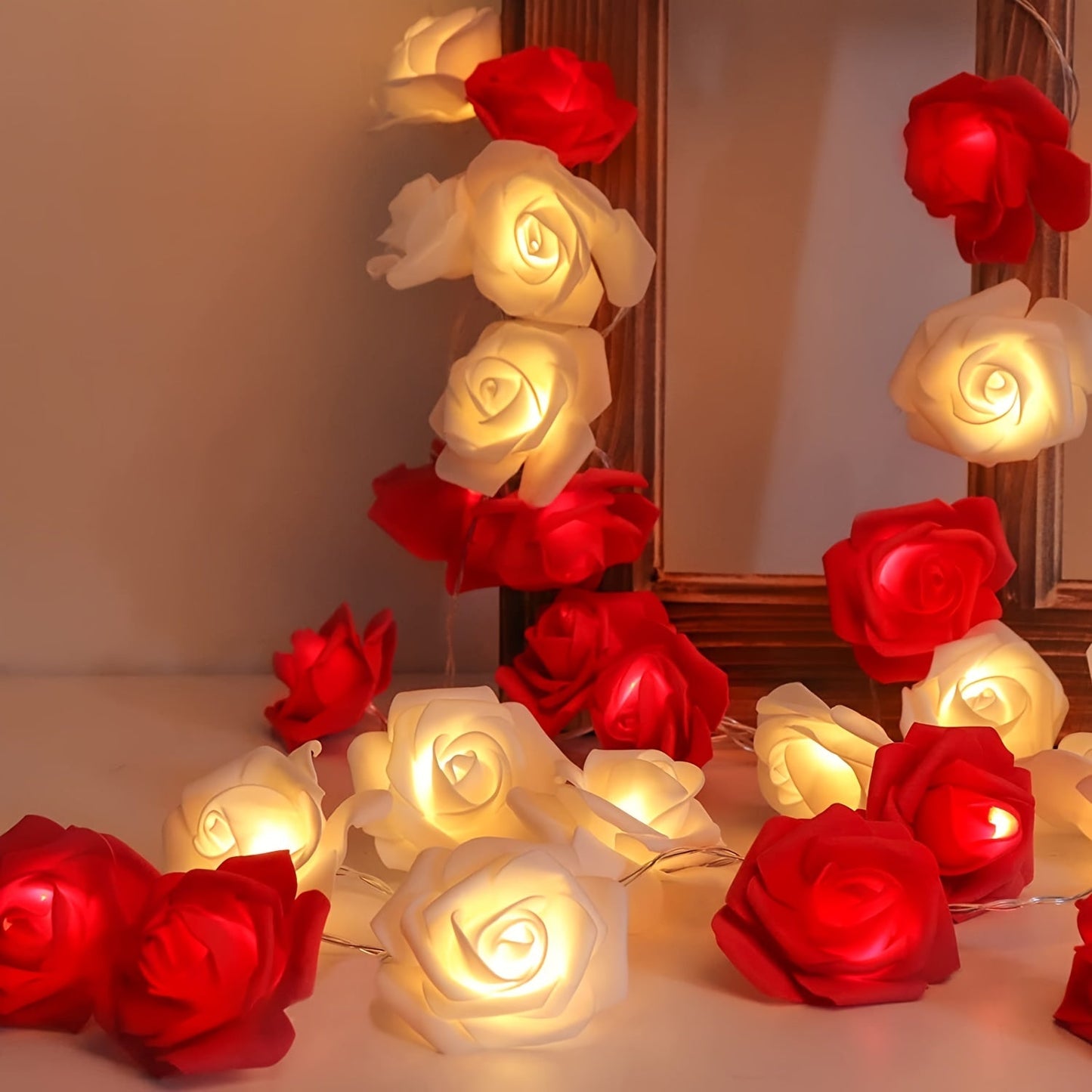 Romantiske LED Rosen Lyskæder på Batteri til Festlig Dekoration