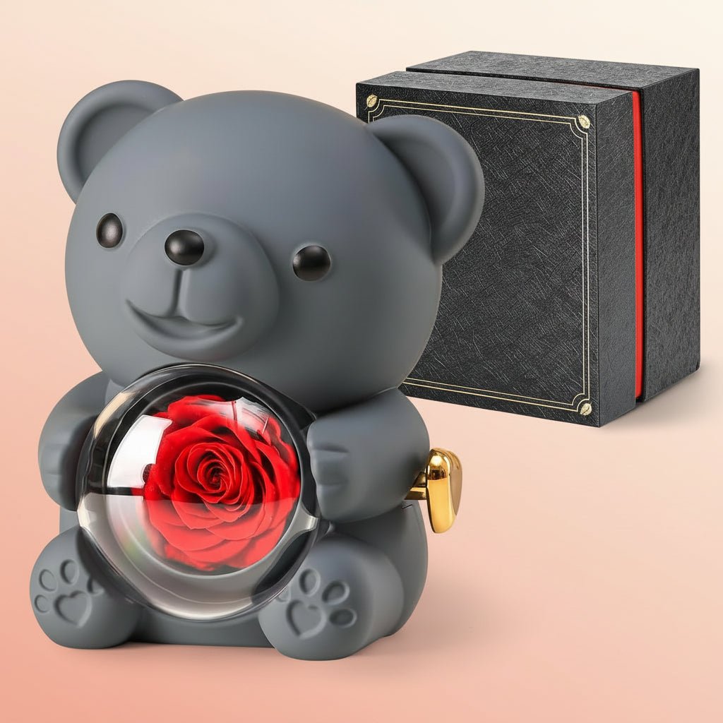 Romantisk Bamse med Evighedsrose og Hjertehalskæde Gave