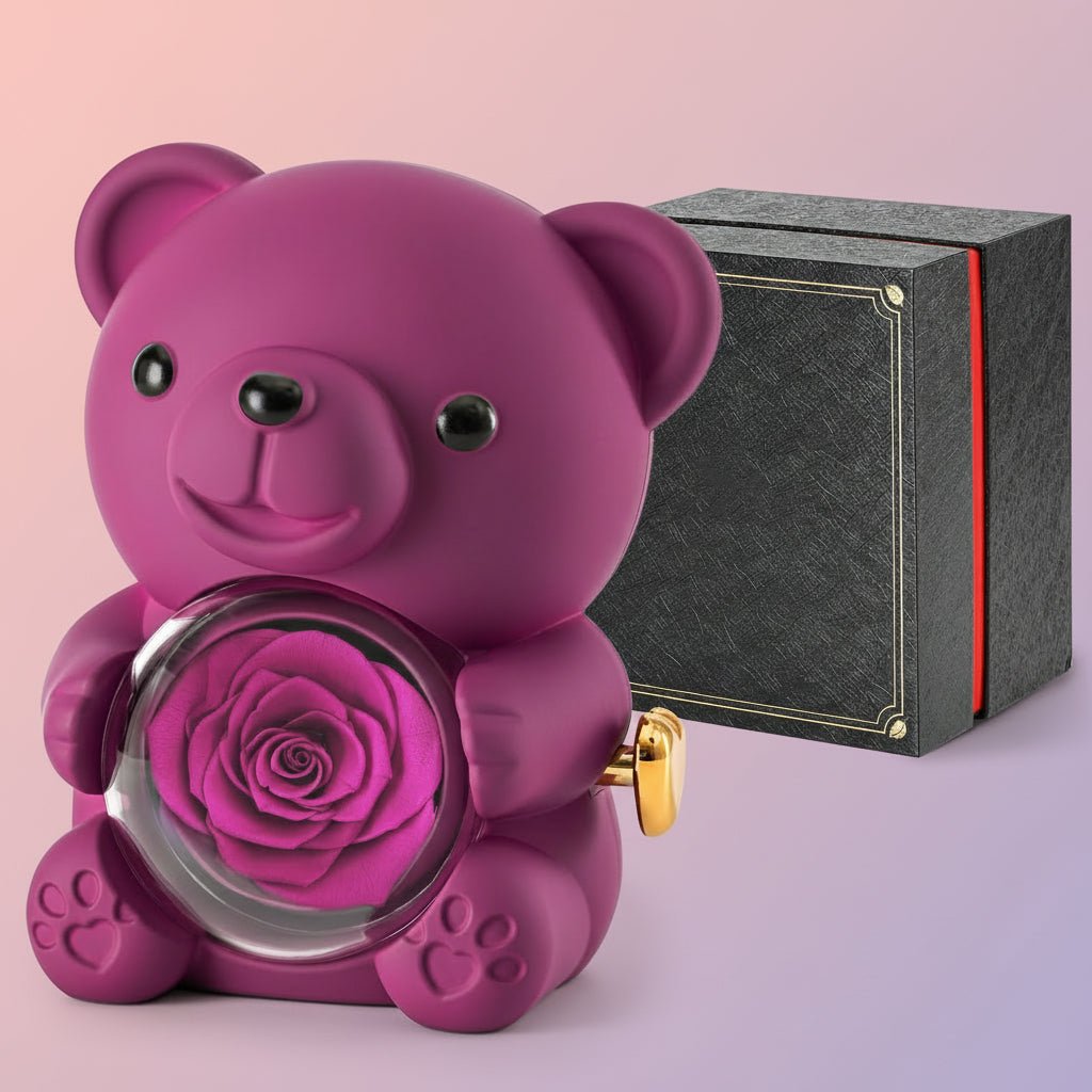 Romantisk Bamse med Evighedsrose og Hjertehalskæde Gave