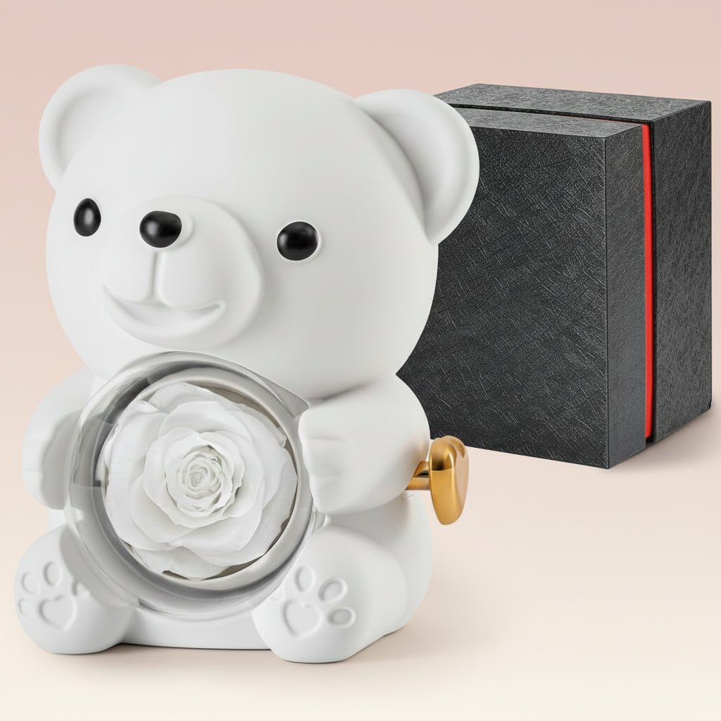 Romantisk Bamse med Evighedsrose og Hjertehalskæde Gave