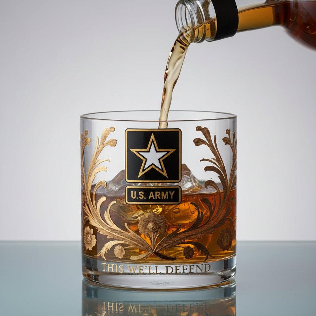 Eksklusivt Whiskyglas med Militæremblemer og Guldpræg