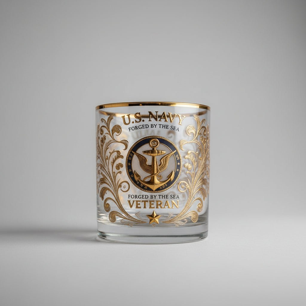 Eksklusivt Whiskyglas med Militæremblemer og Guldpræg
