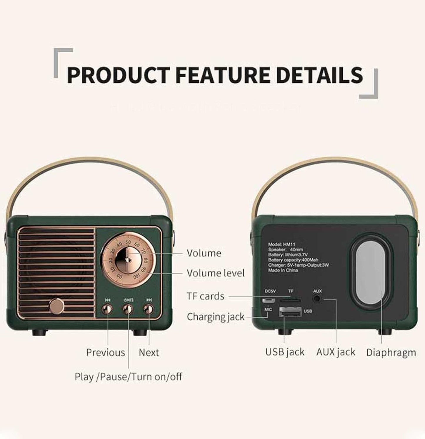 Retro Trådløs Højttaler med Krystalklar Lyd og Vintage Design