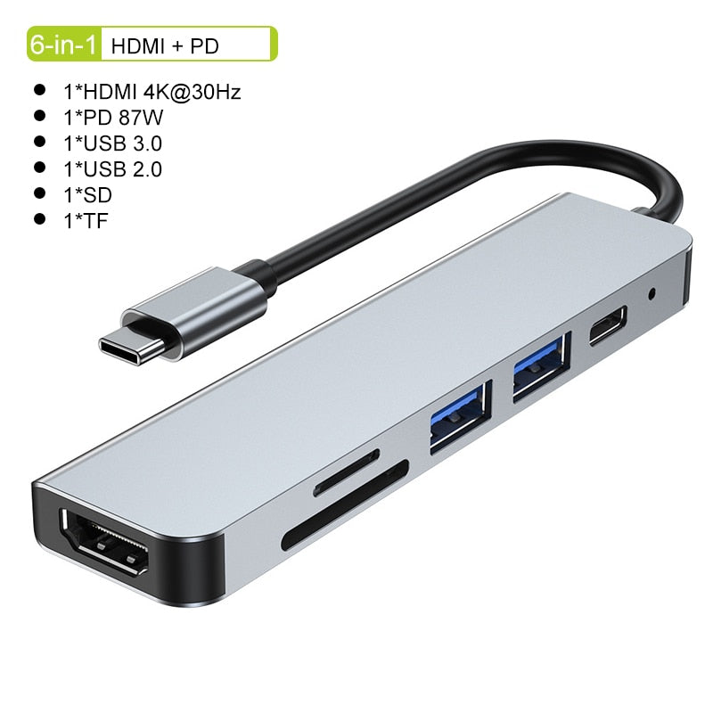 Kompakt USB-C Hub med 4K HDMI og Lynhurtig Opladning