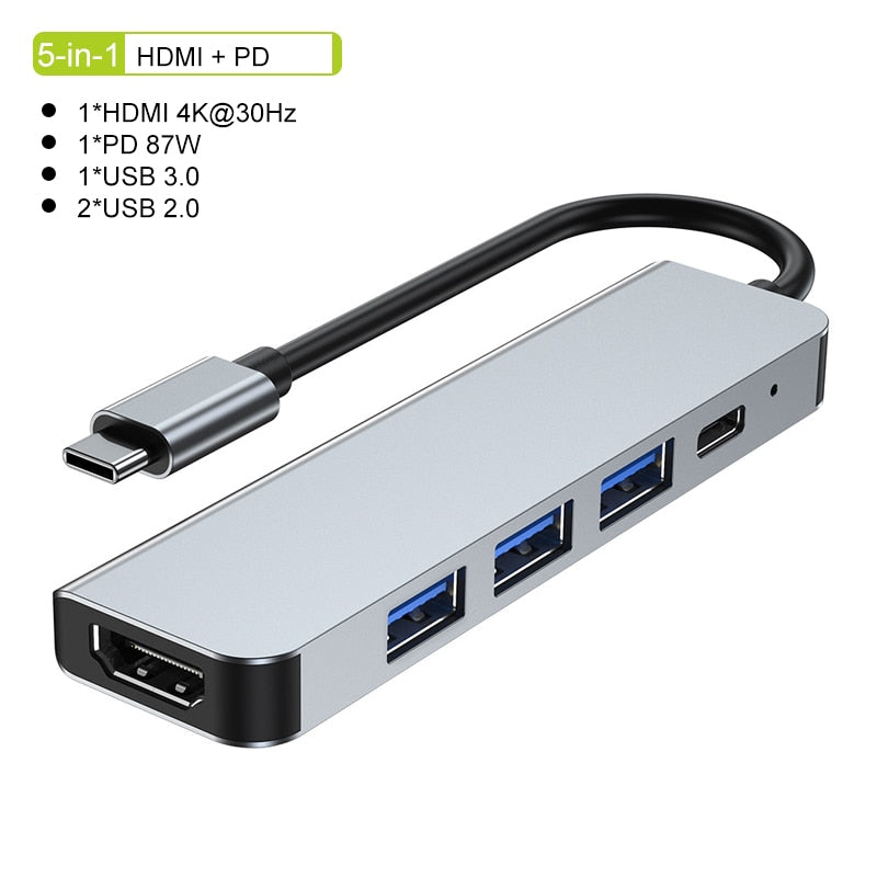 Kompakt USB-C Hub med 4K HDMI og Lynhurtig Opladning