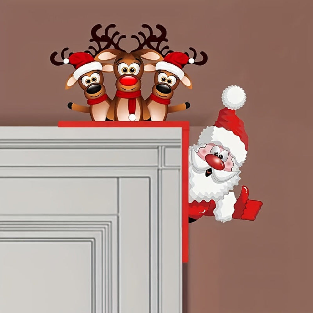 Dörrkrans Jul, Tomte och Renar Väggdekoration