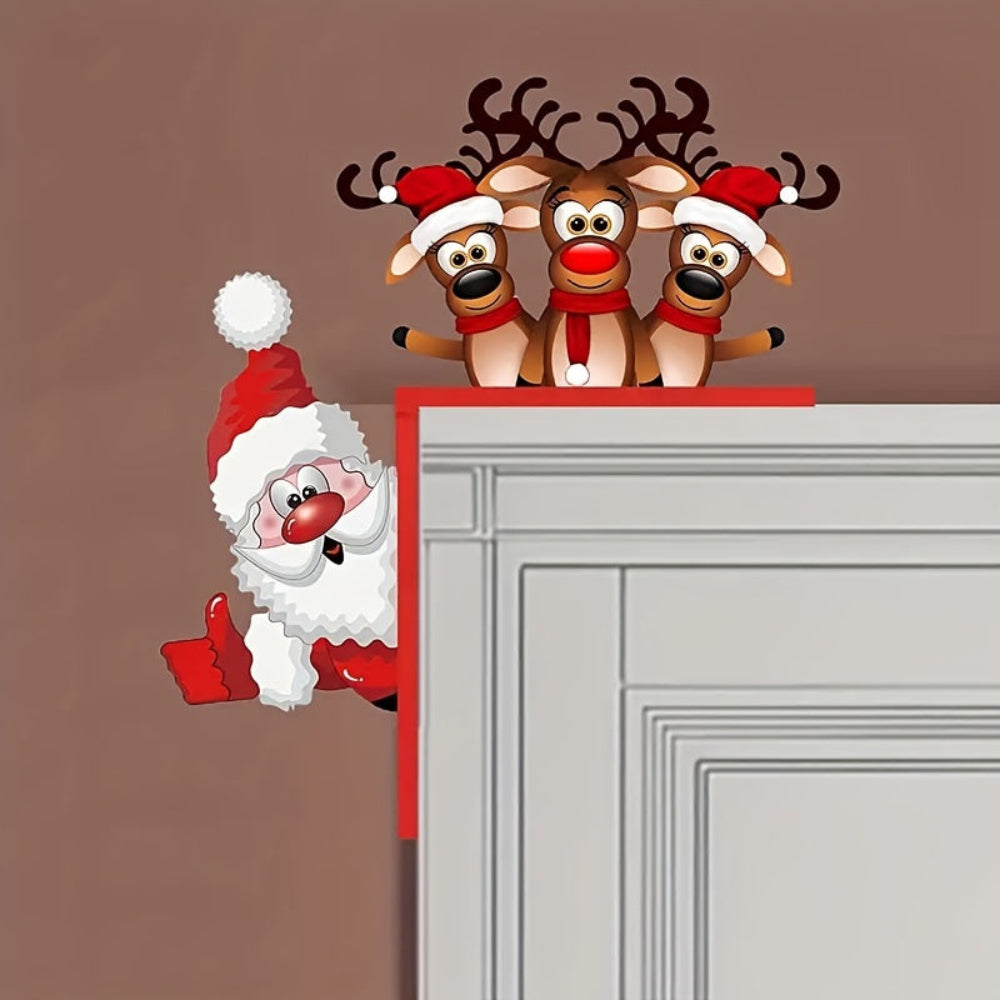 Dörrkrans Jul, Tomte och Renar Väggdekoration